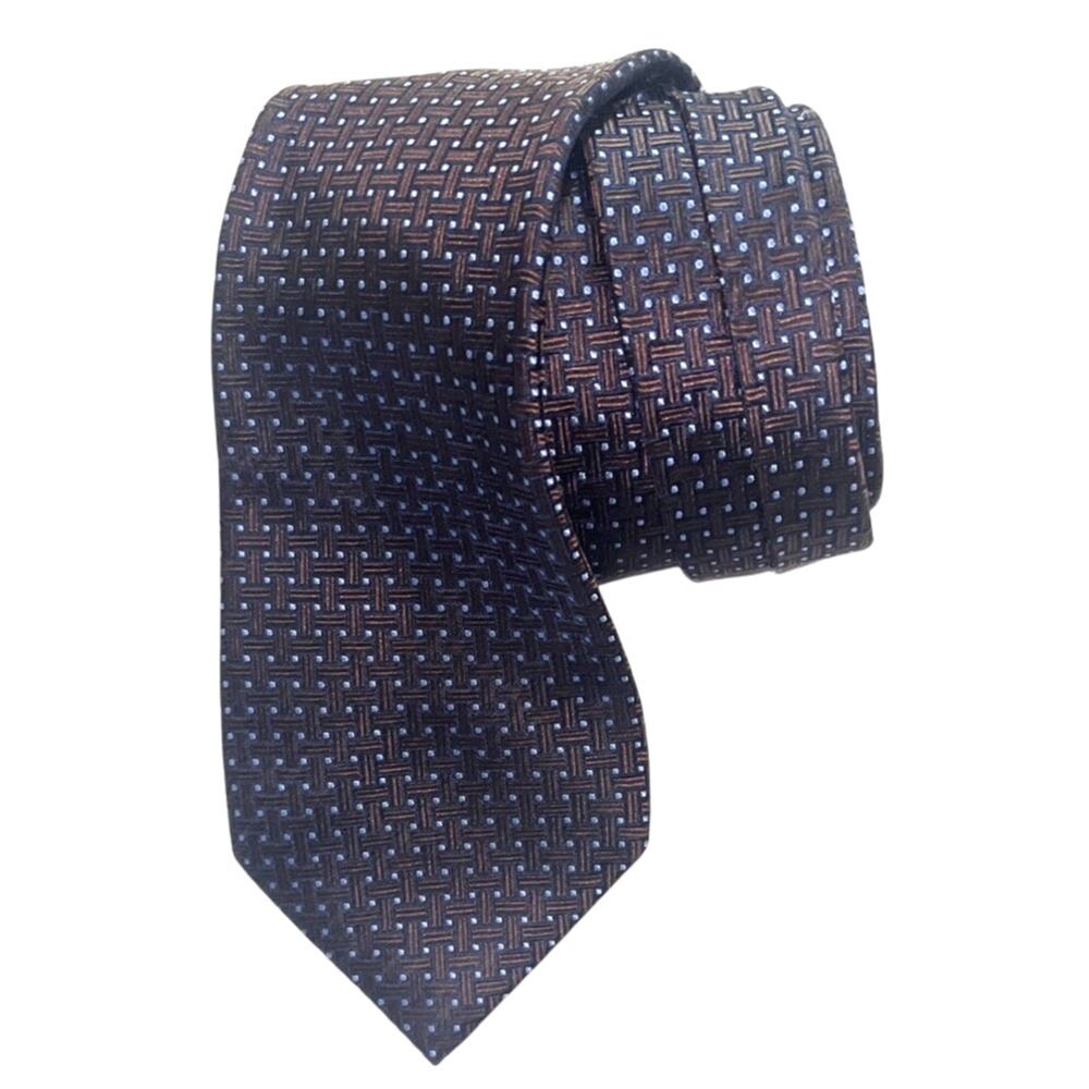 Tasso Elba Men's Tie All silk Neck-Tie - Brown & Blue - 57.5 x 3.25 - GOOD
